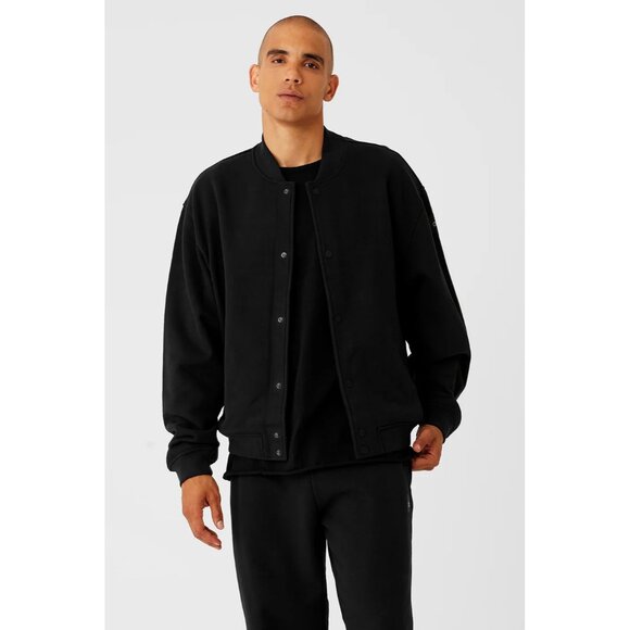 ALO Yoga Renown Black Bomber Varsity Jacket, size Medium - Picture 5 of 11